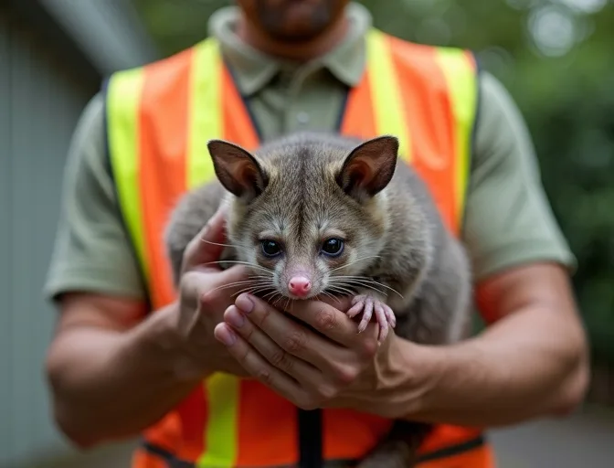 Animal handler safely recovering a deceased possum in Mill Park